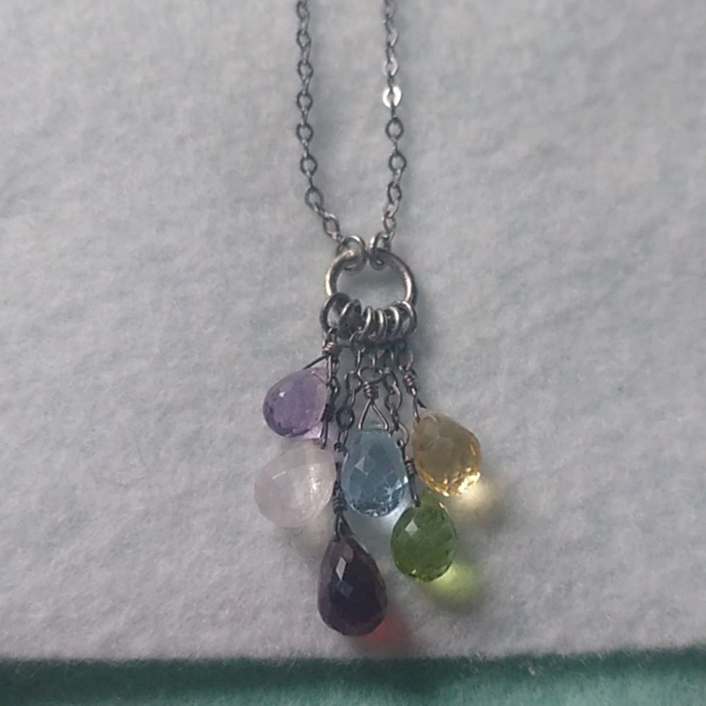 Elegant Six Faucet Imported Stones Multi-Color Pendant 925 Chain Italy Necklace